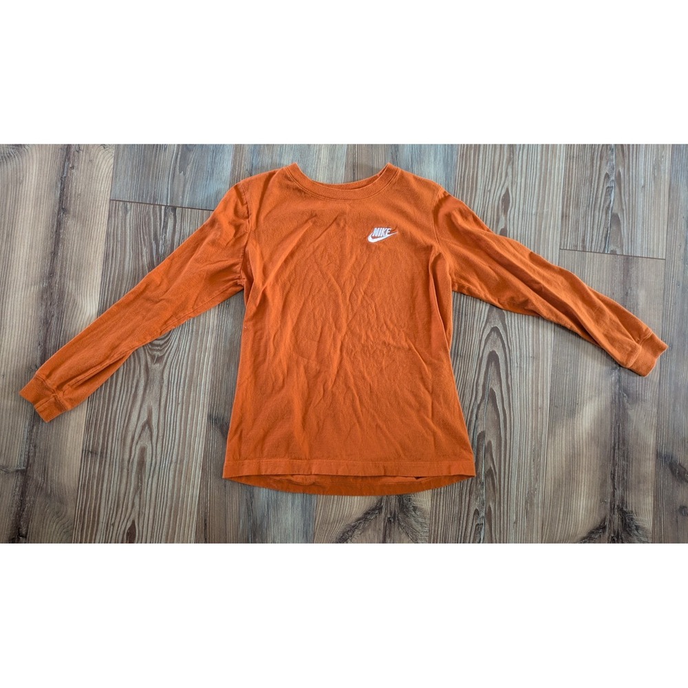 Nike Orange & White Embroidered Swoosh Logo Long Sleeve T-Shirt Youth Medium